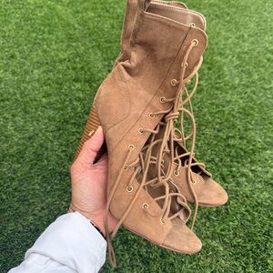 Marshalls Tan Suede Lace-Up Heeled Booties
